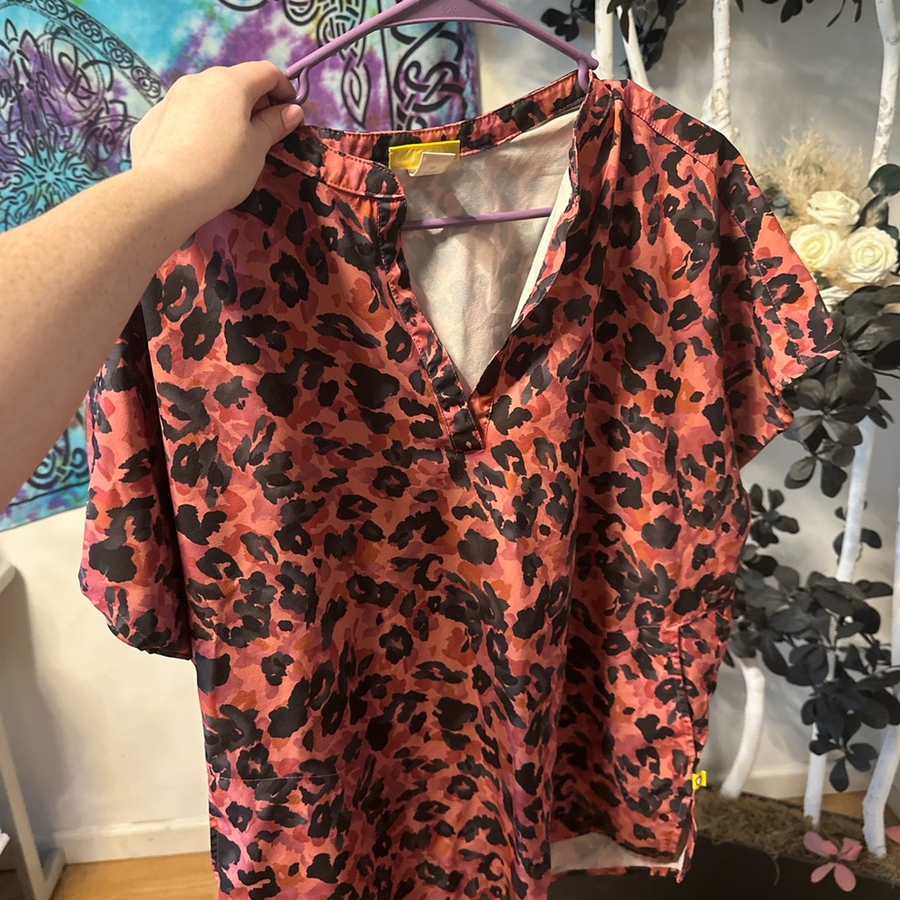 Leopard Print Pink scrub Top